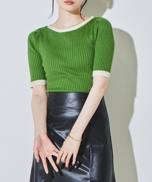 solleim(ソルレム)の「バイカラー5分袖リブニット(ニット/セーター・レディース・ブラック/ベージュ/カーキ・M)」の11枚目の写真