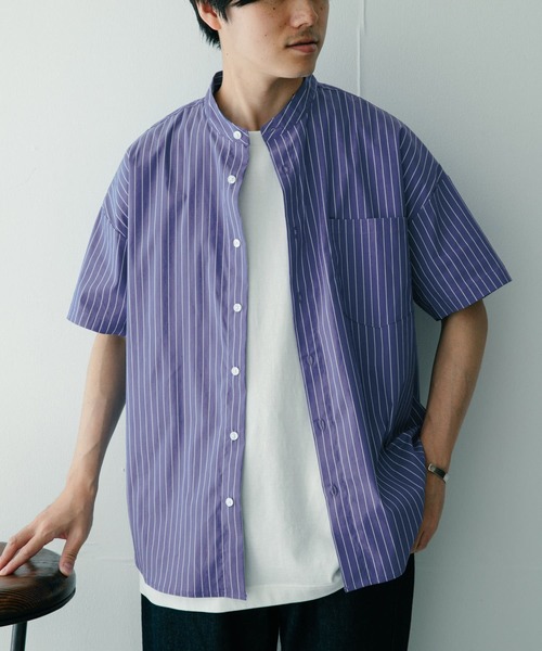 ITEMS URBANRESEARCH(アイテムズ アーバンリサーチ)の「バンドカラー ストライプ半袖シャツ(シャツ/ブラウス・メンズ・ライトブルー/ネイビー/ブルー・MEDIUM/LARGE)」の8枚目の写真