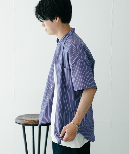 ITEMS URBANRESEARCH(アイテムズ アーバンリサーチ)の「バンドカラー ストライプ半袖シャツ(シャツ/ブラウス・メンズ・ライトブルー/ネイビー/ブルー・MEDIUM/LARGE)」の19枚目の写真
