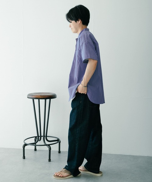 ITEMS URBANRESEARCH(アイテムズ アーバンリサーチ)の「バンドカラー ストライプ半袖シャツ(シャツ/ブラウス・メンズ・ライトブルー/ネイビー/ブルー・MEDIUM/LARGE)」の12枚目の写真
