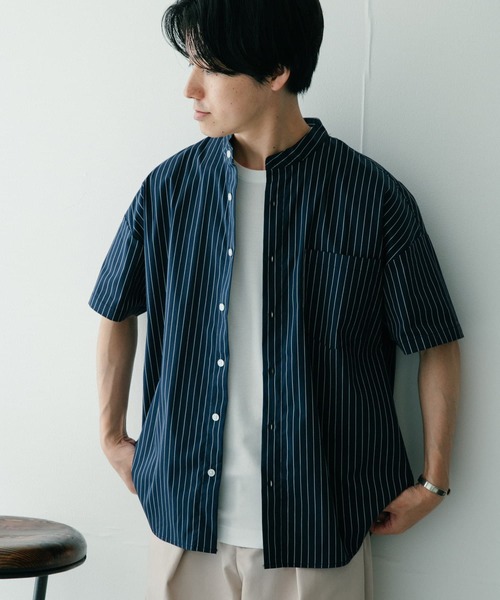 ITEMS URBANRESEARCH(アイテムズ アーバンリサーチ)の「バンドカラー ストライプ半袖シャツ(シャツ/ブラウス・メンズ・ライトブルー/ネイビー/ブルー・MEDIUM/LARGE)」の13枚目の写真