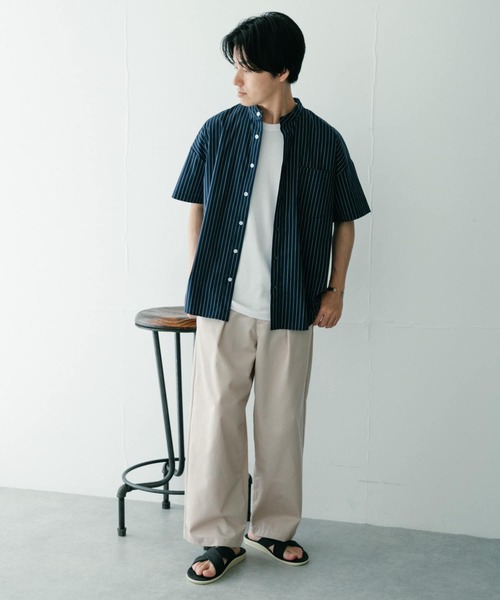 ITEMS URBANRESEARCH(アイテムズ アーバンリサーチ)の「バンドカラー ストライプ半袖シャツ(シャツ/ブラウス・メンズ・ライトブルー/ネイビー/ブルー・MEDIUM/LARGE)」の5枚目の写真