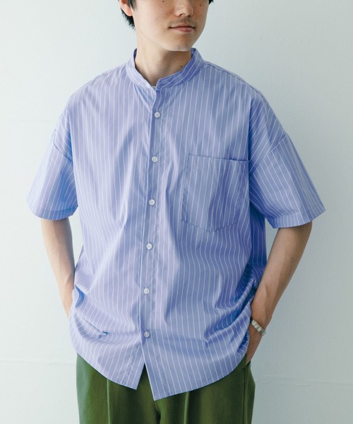 ITEMS URBANRESEARCH(アイテムズ アーバンリサーチ)の「バンドカラー ストライプ半袖シャツ(シャツ/ブラウス・メンズ・ライトブルー/ネイビー/ブルー・MEDIUM/LARGE)」の20枚目の写真