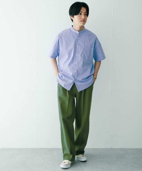 ITEMS URBANRESEARCH(アイテムズ アーバンリサーチ)の「バンドカラー ストライプ半袖シャツ(シャツ/ブラウス・メンズ・ライトブルー/ネイビー/ブルー・MEDIUM/LARGE)」の10枚目の写真