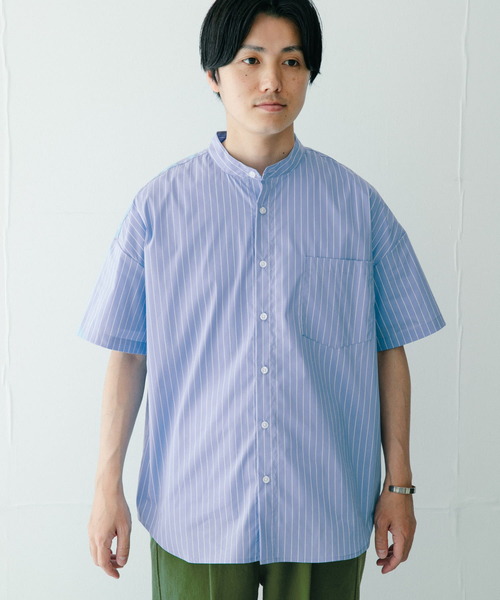 ITEMS URBANRESEARCH(アイテムズ アーバンリサーチ)の「バンドカラー ストライプ半袖シャツ(シャツ/ブラウス・メンズ・ライトブルー/ネイビー/ブルー・MEDIUM/LARGE)」の6枚目の写真