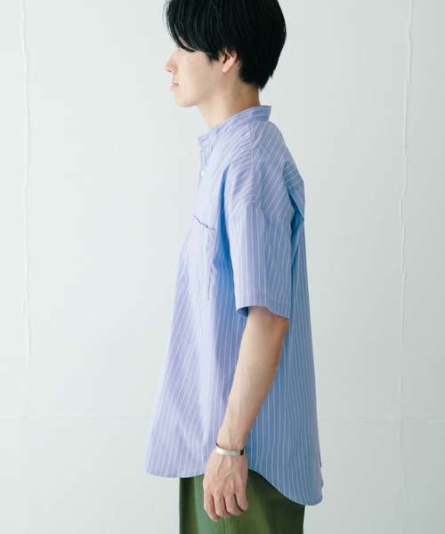ITEMS URBANRESEARCH(アイテムズ アーバンリサーチ)の「バンドカラー ストライプ半袖シャツ(シャツ/ブラウス・メンズ・ライトブルー/ネイビー/ブルー・MEDIUM/LARGE)」の21枚目の写真