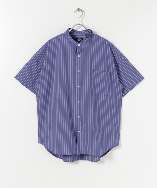 ITEMS URBANRESEARCH(アイテムズ アーバンリサーチ)の「バンドカラー ストライプ半袖シャツ(シャツ/ブラウス・メンズ・ライトブルー/ネイビー/ブルー・MEDIUM/LARGE)」の7枚目の写真