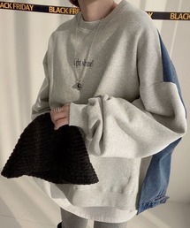 PRIVATE  BEACH | デニム切替オーバーサイズ裏起毛スウェットトレーナー(スウェット)