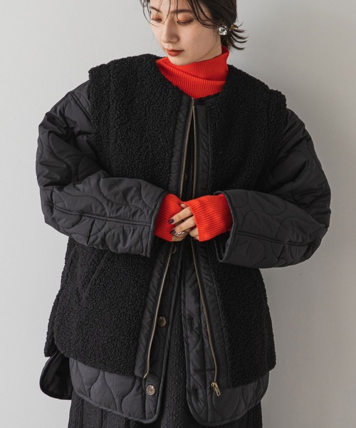 rectangle（レクタングル）の「ボアベスト×キルティングジャケットセット（ダウンジャケット/コート・レディース・アイボリー/ブラック×ホワイト/ブラック×ブラック/グレイッシュベージュ・FREE）」の3枚目の写真