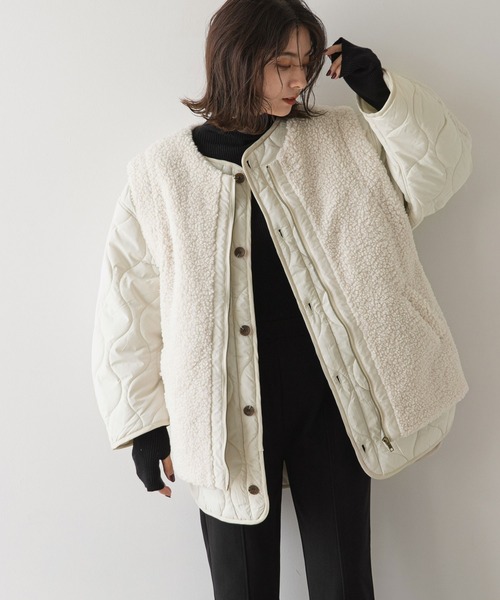 rectangle（レクタングル）の「ボアベスト×キルティングジャケットセット（ダウンジャケット/コート・レディース・アイボリー/ブラック×ホワイト/ブラック×ブラック/グレイッシュベージュ・FREE）」の5枚目の写真