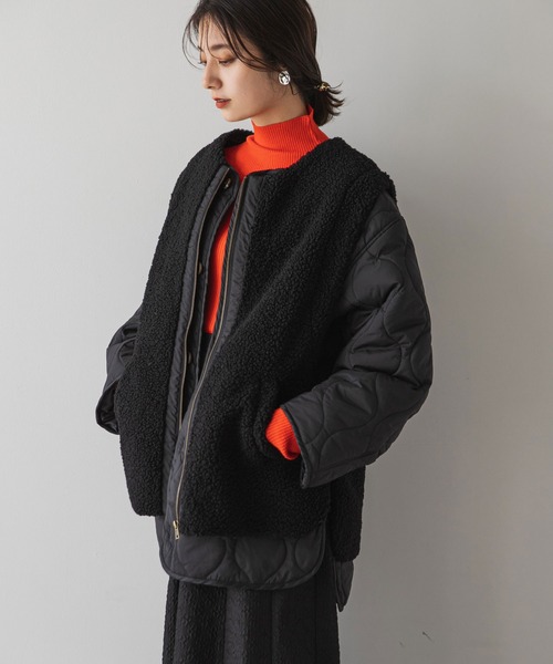 rectangle（レクタングル）の「ボアベスト×キルティングジャケットセット（ダウンジャケット/コート・レディース・アイボリー/ブラック×ホワイト/ブラック×ブラック/グレイッシュベージュ・FREE）」の21枚目の写真