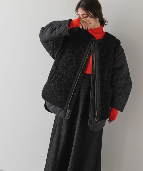 rectangle（レクタングル）の「ボアベスト×キルティングジャケットセット（ダウンジャケット/コート・レディース・アイボリー/ブラック×ホワイト/ブラック×ブラック/グレイッシュベージュ・FREE）」の22枚目の写真