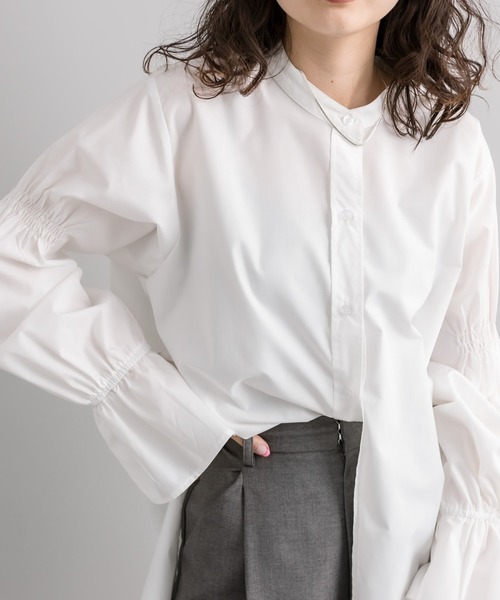 mystic（ミスティック）の「【再入荷アイテム！】フリルスリーブロングシャツ（シャツ/ブラウス・レディース・パープル/オフホワイト/ブルー・FREE）」の2枚目の写真