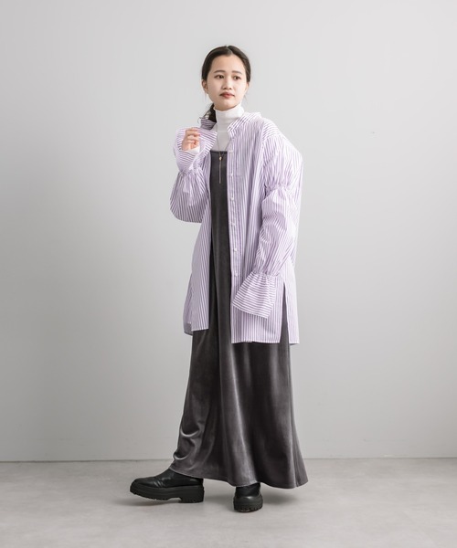 mystic（ミスティック）の「【再入荷アイテム！】フリルスリーブロングシャツ（シャツ/ブラウス・レディース・パープル/オフホワイト/ブルー・FREE）」の5枚目の写真