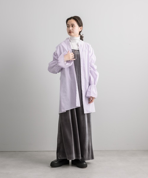 mystic（ミスティック）の「【再入荷アイテム！】フリルスリーブロングシャツ（シャツ/ブラウス・レディース・パープル/オフホワイト/ブルー・FREE）」の6枚目の写真