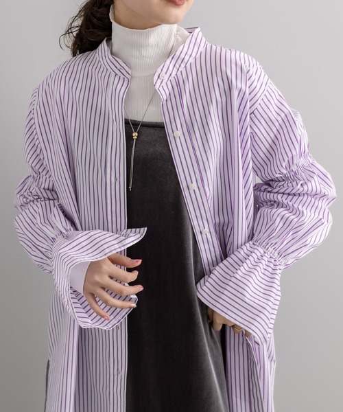 mystic（ミスティック）の「【再入荷アイテム！】フリルスリーブロングシャツ（シャツ/ブラウス・レディース・パープル/オフホワイト/ブルー・FREE）」の12枚目の写真