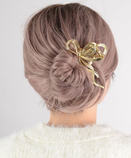 float】リボン パール ヘアクリップ バンスクリップ（バレッタ