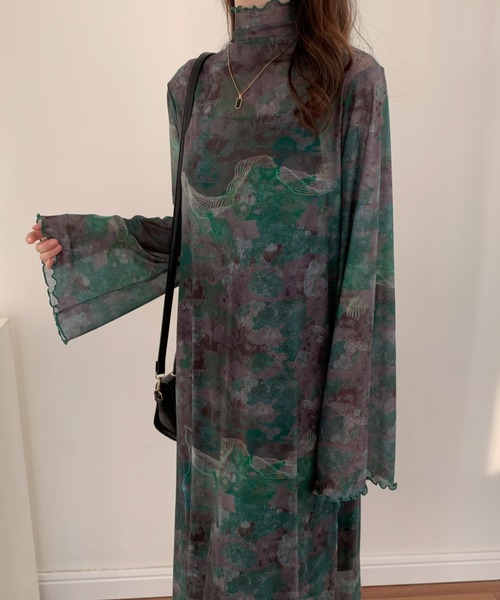 ABITOKYO（アビトーキョー）の「インナーキャミ付きメロウシーズルメッシュシアーロングワンピース（ワンピース・レディース・ブラック/グリーン/ブラウン/ブルー系その他/ブラック系その他/ブラウン系その他/グリーン系その他・M/L）」の10枚目の写真