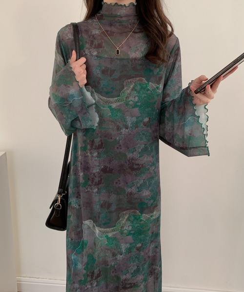 ABITOKYO（アビトーキョー）の「インナーキャミ付きメロウシーズルメッシュシアーロングワンピース（ワンピース・レディース・ブラック/グリーン/ブラウン/ブルー系その他/ブラック系その他/ブラウン系その他/グリーン系その他・M/L）」の12枚目の写真