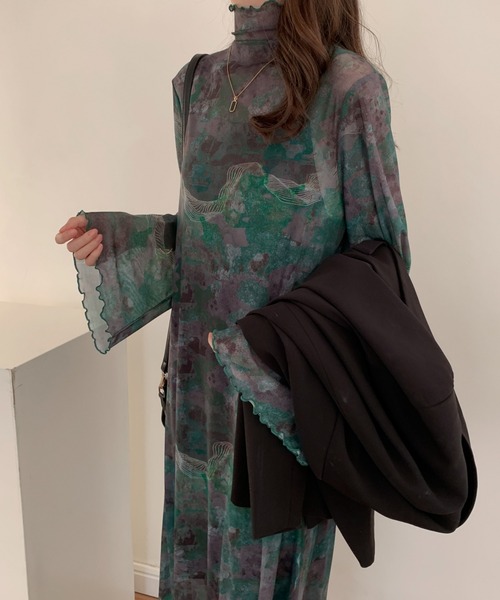 ABITOKYO（アビトーキョー）の「インナーキャミ付きメロウシーズルメッシュシアーロングワンピース（ワンピース・レディース・ブラック/グリーン/ブラウン/ブルー系その他/ブラック系その他/ブラウン系その他/グリーン系その他・M/L）」の15枚目の写真