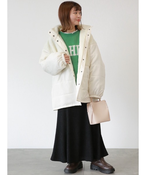 ehka sopo（エヘカソポ）の「カレッジロゴプルオーバー（ニット/セーター・レディース・ベージュ/ブラック/グリーン/キナリ・ﾌﾘ-）」の5枚目の写真