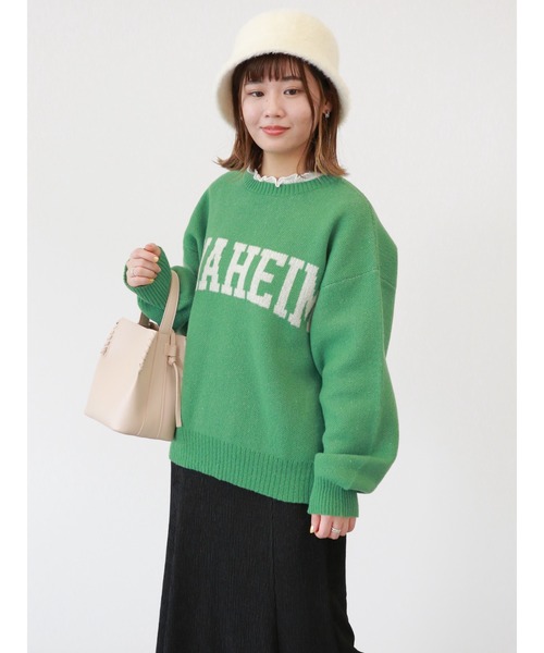 ehka sopo（エヘカソポ）の「カレッジロゴプルオーバー（ニット/セーター・レディース・ベージュ/ブラック/グリーン/キナリ・ﾌﾘ-）」の13枚目の写真