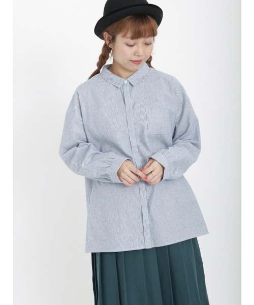 Samansa Mos2（サマンサ モスモス）の「柄アソート比翼シャツ（シャツ/ブラウス・レディース・ブルー/ブラック/オフホワイト/グリーン・ﾌﾘ-）」の4枚目の写真