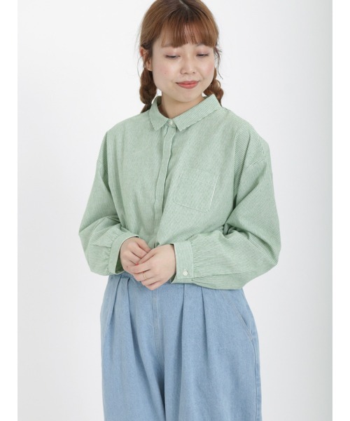 Samansa Mos2（サマンサ モスモス）の「柄アソート比翼シャツ（シャツ/ブラウス・レディース・ブルー/ブラック/オフホワイト/グリーン・ﾌﾘ-）」の10枚目の写真