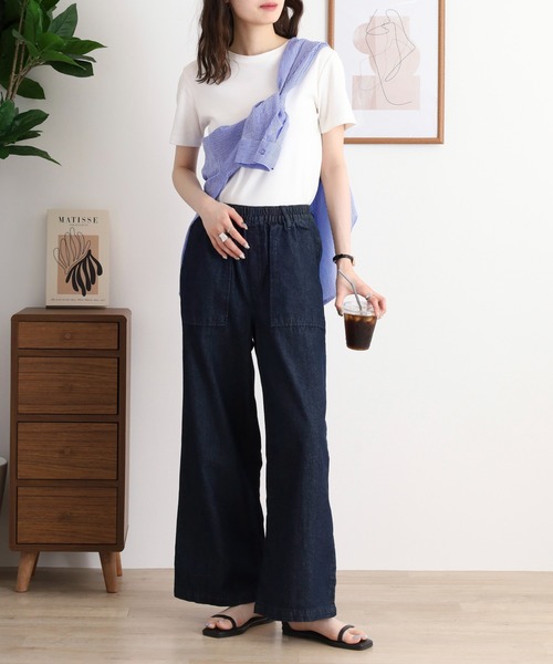atONE（アットワン）の「atONE デニムワイドパンツ（デニムパンツ・レディース・ネイビー/ダークネイビー/ブルー・M/4L/3L/LL/L）」の7枚目の写真