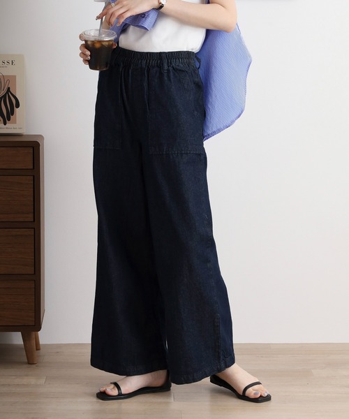 atONE（アットワン）の「atONE デニムワイドパンツ（デニムパンツ・レディース・ネイビー/ダークネイビー/ブルー・M/4L/3L/LL/L）」の6枚目の写真