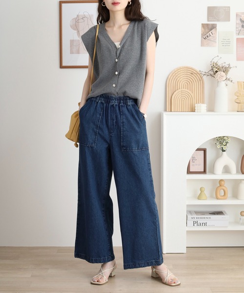 atONE（アットワン）の「atONE デニムワイドパンツ（デニムパンツ・レディース・ネイビー/ダークネイビー/ブルー・M/4L/3L/LL/L）」の17枚目の写真