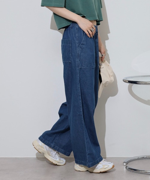 atONE（アットワン）の「atONE デニムワイドパンツ（デニムパンツ・レディース・ネイビー/ダークネイビー/ブルー・M/4L/3L/LL/L）」の20枚目の写真