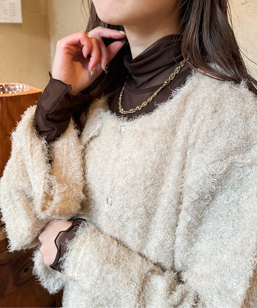 Ambre Ciel（アンブルシエル）の「シアーメローハイネックトップス／【WEB/EC限定商品】（Tシャツ/カットソー・レディース・オレンジ/ライトグリーン/ダークブラウン/ブラック/アイボリー・FREE）」の3枚目の写真