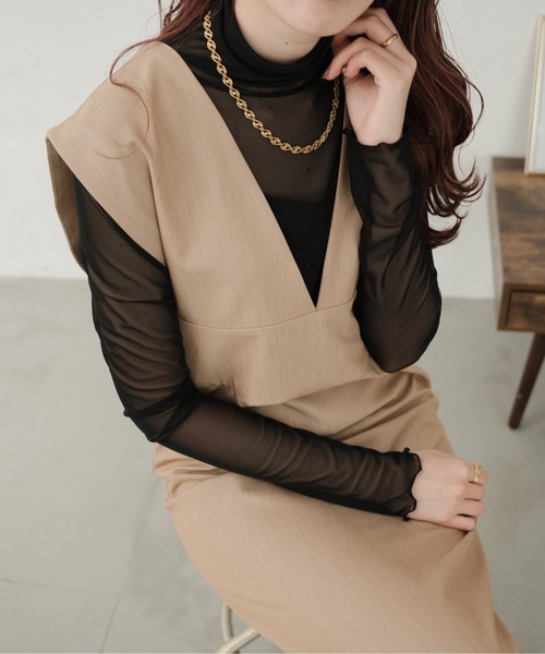 Ambre Ciel（アンブルシエル）の「シアーメローハイネックトップス／【WEB/EC限定商品】（Tシャツ/カットソー・レディース・オレンジ/ライトグリーン/ダークブラウン/ブラック/アイボリー・FREE）」の2枚目の写真