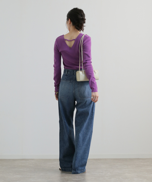 IENA LA BOUCLE AZZURRA 総針Vネックプルオーバー