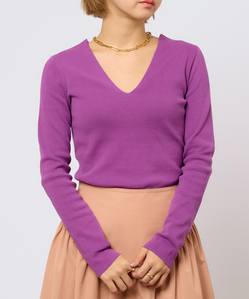 IENA LA BOUCLE AZZURRA 総針Vネックプルオーバー