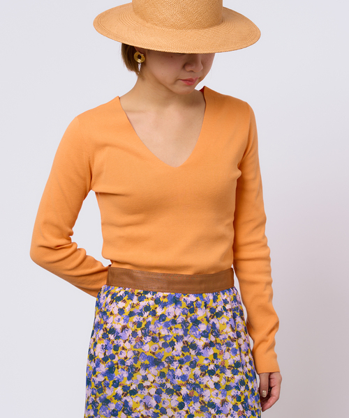 IENA LA BOUCLE AZZURRA 総針Vネックプルオーバー