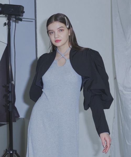 VIOLETTA（ヴィオレッタ）の「パワショルボレロジャケット（ノーカラージャケット・レディース・ブラック/モカ・FREE）」の3枚目の写真