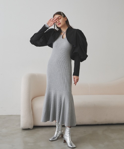 VIOLETTA（ヴィオレッタ）の「パワショルボレロジャケット（ノーカラージャケット・レディース・ブラック/モカ・FREE）」の5枚目の写真