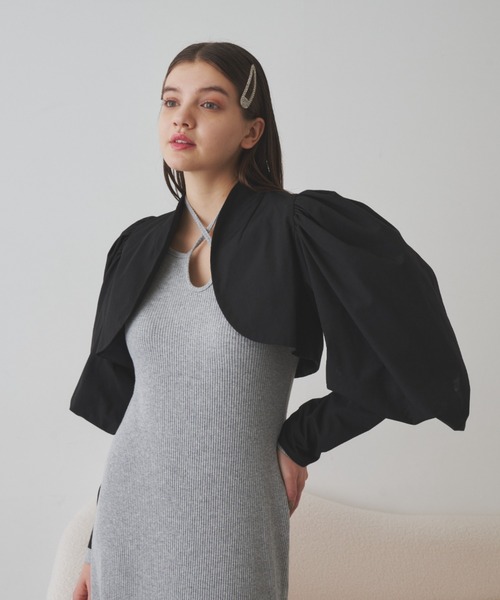 VIOLETTA（ヴィオレッタ）の「パワショルボレロジャケット（ノーカラージャケット・レディース・ブラック/モカ・FREE）」の9枚目の写真