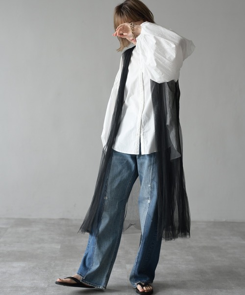 HERENCIA（ヘレンチア）の「チュール ショルダータック ミドル丈 ベストジレ（ベスト・レディース・ブラック・MEDIUM）」の3枚目の写真