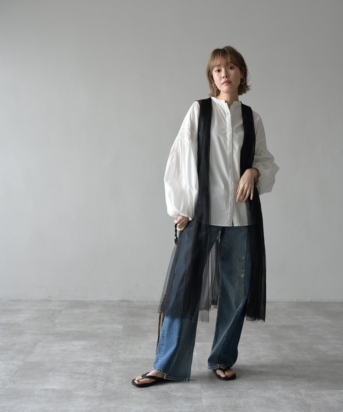 HERENCIA（ヘレンチア）の「チュール ショルダータック ミドル丈 ベストジレ（ベスト・レディース・ブラック・MEDIUM）」の9枚目の写真