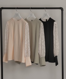 I_am | jacquard lace volume sleeve tuck blouse / ジャガードレースボリュームスリーブタックブラウス(シャツ/ブラウス)