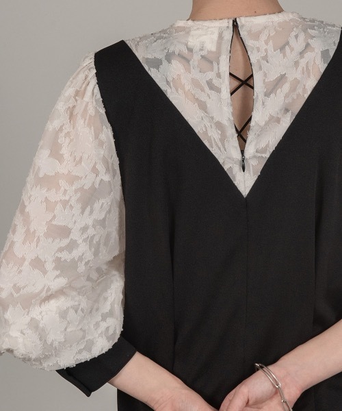 I_am（アイアム）の「jacquard lace volume sleeve tuck blouse / ジャガードレースボリュームスリーブタックブラウス（シャツ/ブラウス・レディース・グリーン/ブラック/アイボリー・FREE）」の12枚目の写真