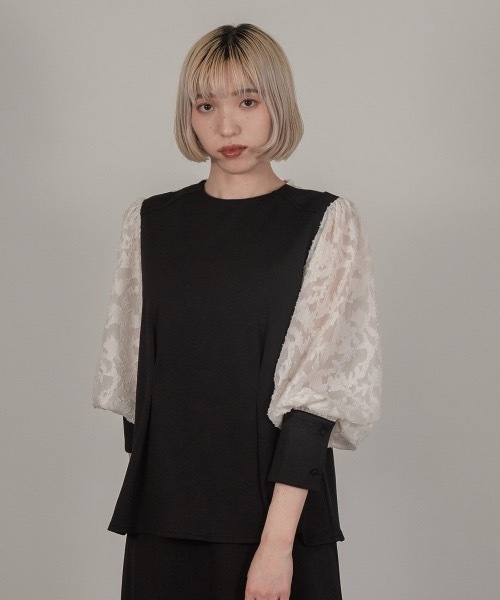 I_am（アイアム）の「jacquard lace volume sleeve tuck blouse / ジャガードレースボリュームスリーブタックブラウス（シャツ/ブラウス・レディース・グリーン/ブラック/アイボリー・FREE）」の7枚目の写真