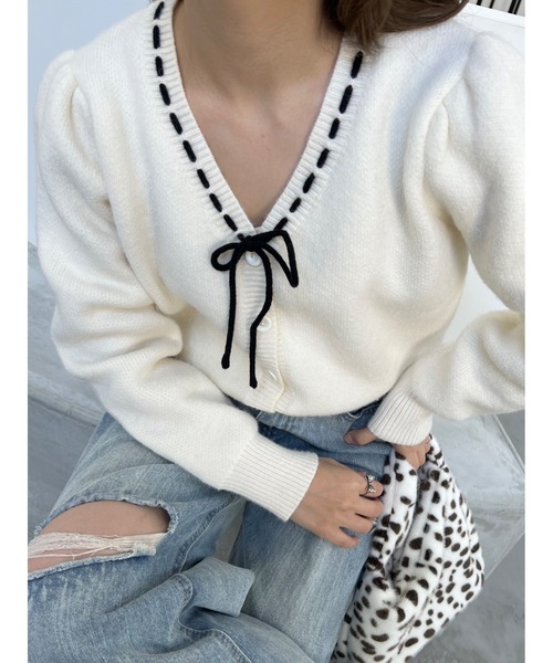JUMELLE(ジュメロ)の「リボンソーイングニット(カーディガン/ボレロ・レディース・アイボリー・FREE)」の15枚目の写真