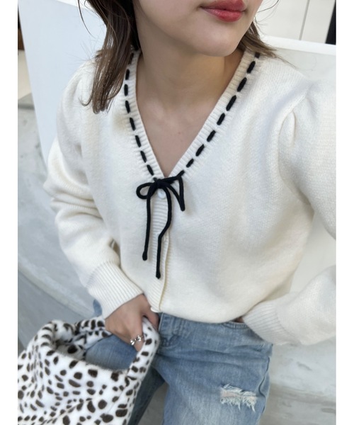 JUMELLE(ジュメロ)の「リボンソーイングニット(カーディガン/ボレロ・レディース・アイボリー・FREE)」の18枚目の写真