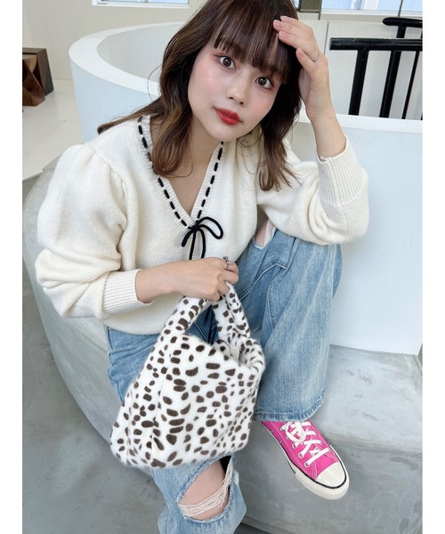 JUMELLE(ジュメロ)の「リボンソーイングニット(カーディガン/ボレロ・レディース・アイボリー・FREE)」の6枚目の写真