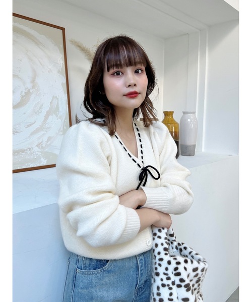 JUMELLE(ジュメロ)の「リボンソーイングニット(カーディガン/ボレロ・レディース・アイボリー・FREE)」の21枚目の写真