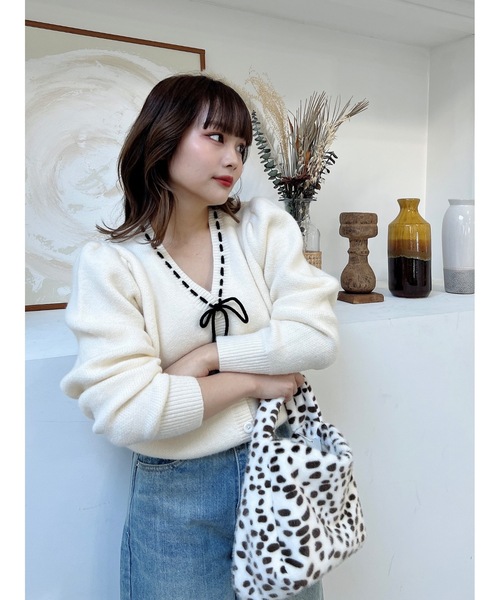 JUMELLE(ジュメロ)の「リボンソーイングニット(カーディガン/ボレロ・レディース・アイボリー・FREE)」の19枚目の写真